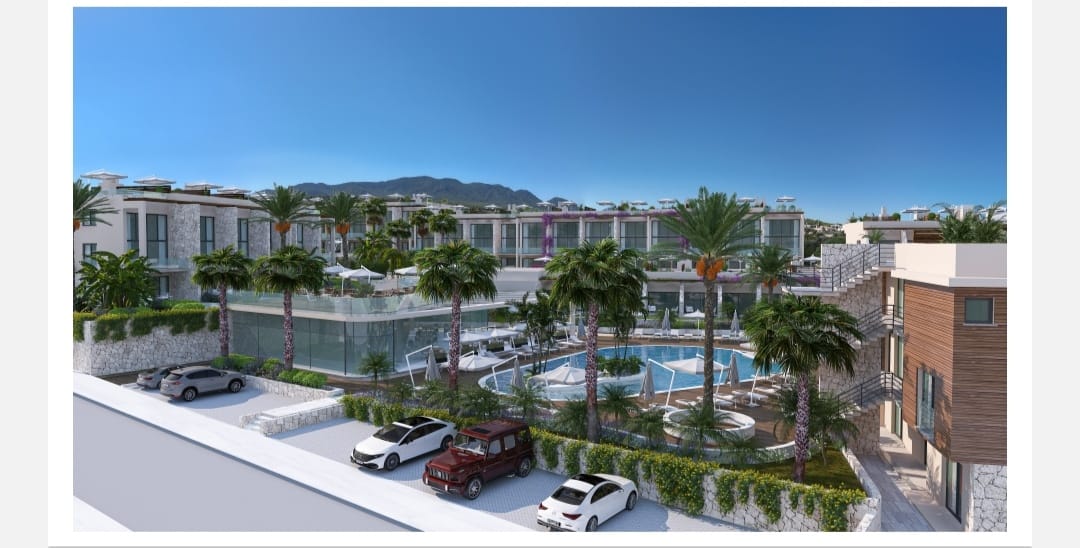 1+1 for sale apartment sea view with garden in Esentepe Project in Esentepe Marina of Cyprus